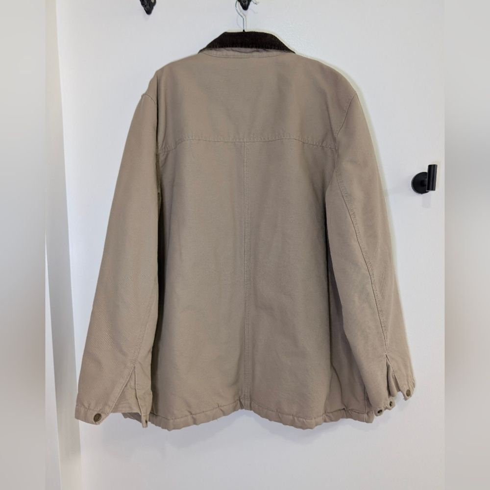 Vintage 90s Lands End Barn Jacket XL Tan Canvas Plaid Lined Chore Coat Dadcore - Picture 4 of 16